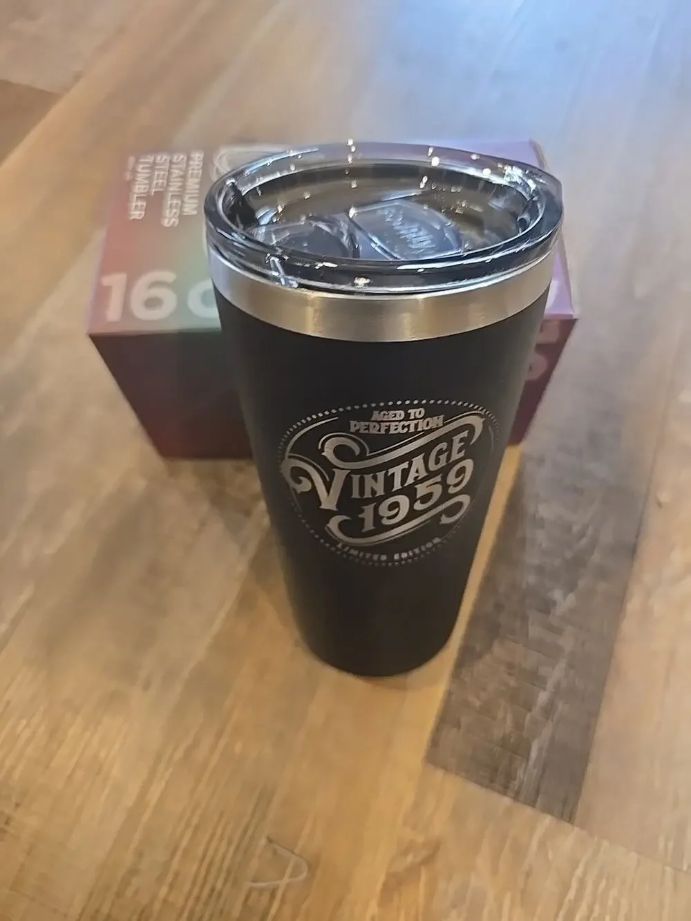 9550 16oz Premium stainless steel tumbler Aged To Perfection Vintage 1959 Black